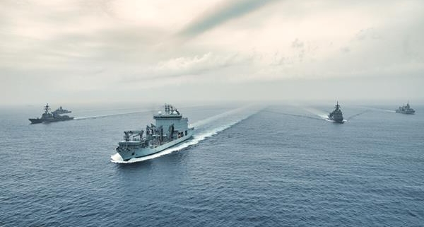 CSS Asterix with HMCS Montréal (Canada), HMAS Anzac (Australia), USS Chung-Hoon (United States) and JS Shiranui (Japan) during exercise Noble Wolf 2023 in the East China Sea. Noble Wolf if a multilateral exercise to strengthen co-operation in ensuring a free and open Indo-Pacific.